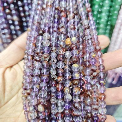 Natural Purple Phantom Rutilated Quartz Round Beads for DIY Jewelry Accessories