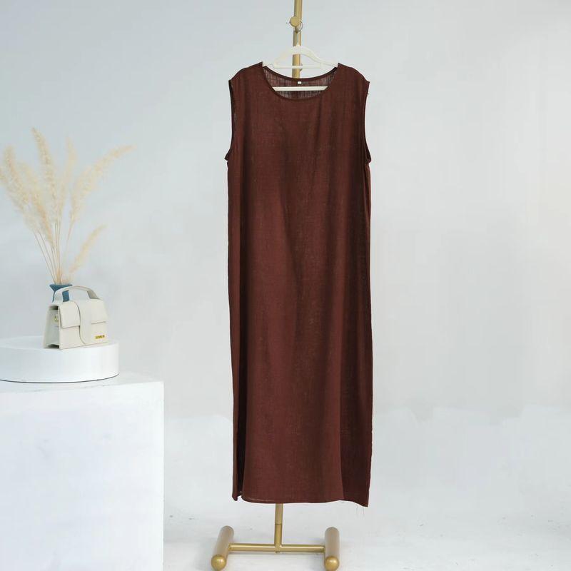 

New Middle East Dubai Solid Cardigan Robe Dress Ethnic Style Solid Color Dress Coffee Interior Dress M