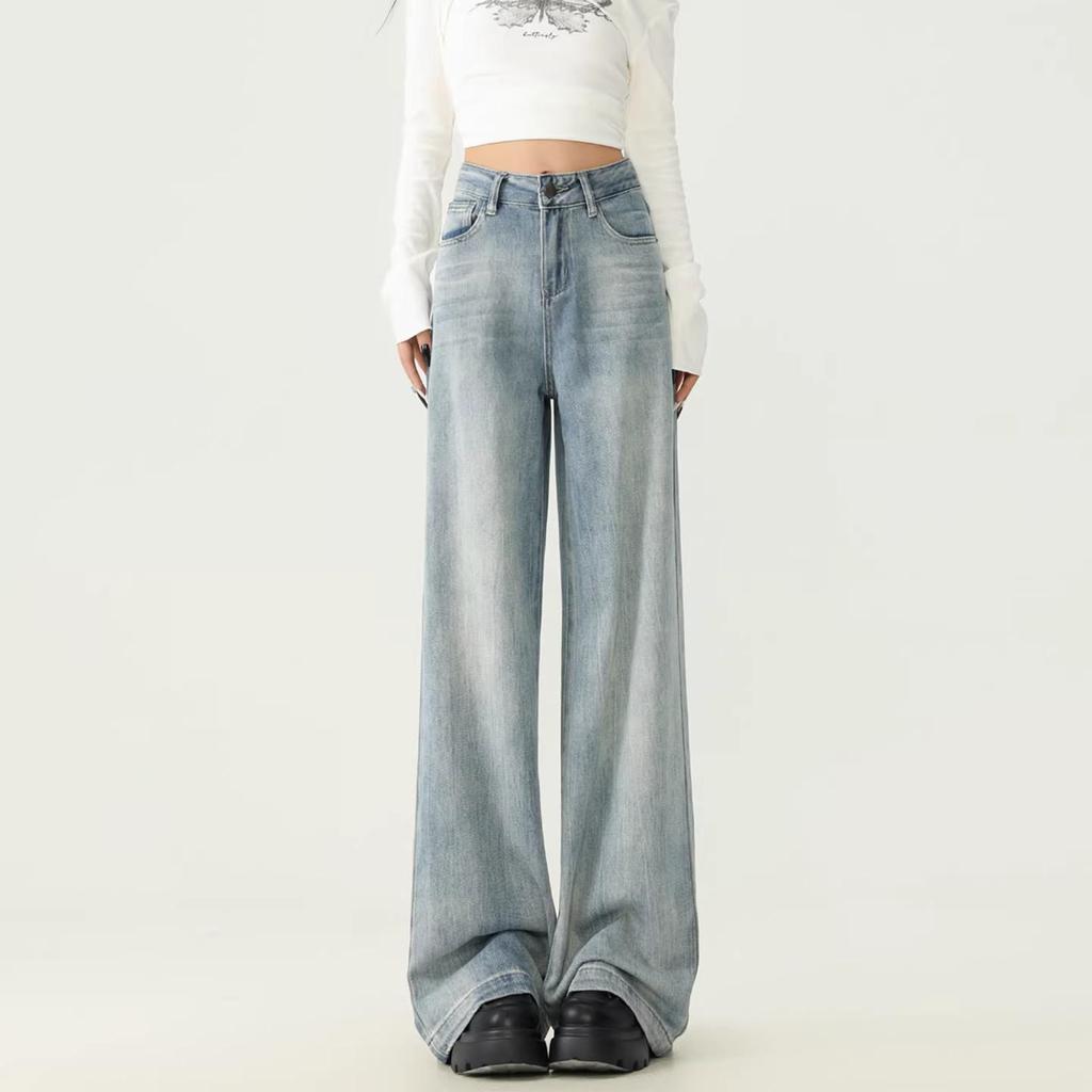 Visually Taller High-Waist Tummy-Control Wide-Leg Jeans for Petite Women - Slimming, Retro, Loose Fit
