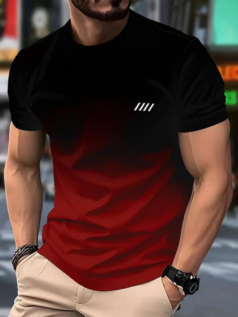 Men's Short Sleeve Summer Outdoor Breathable Round Neck T-shirt Short Sleeve Classic Stripe Pattern Large Size Loose Men's Short