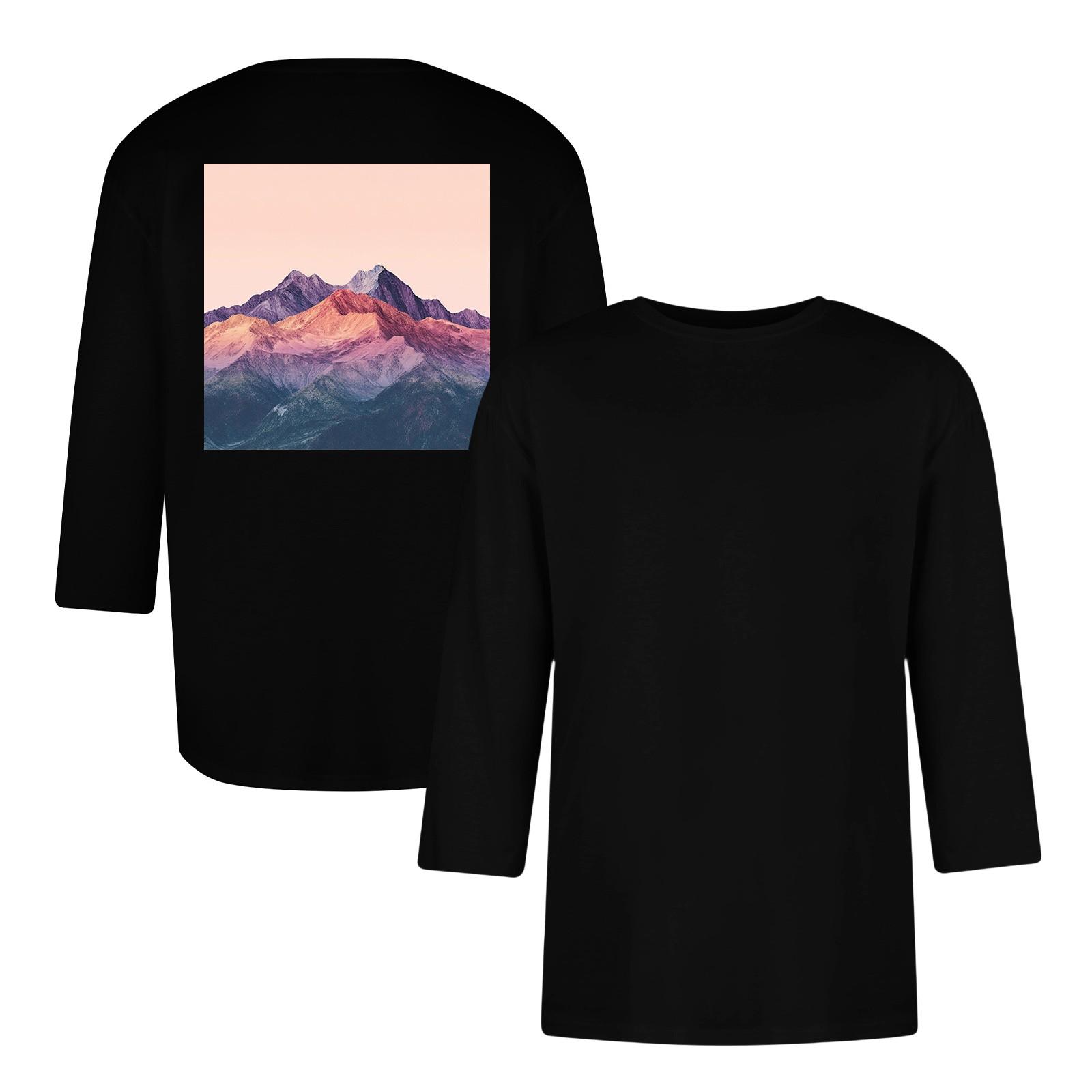 

Мужская повседневная и модная футболка с принтом, с круглым вырезом и рукавом три четверти S чёрный