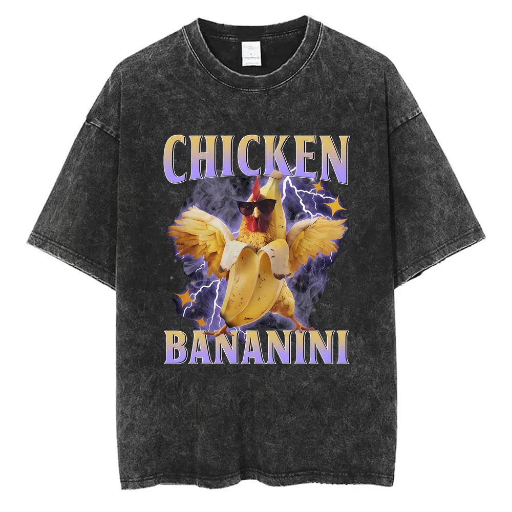 Italian Brainrot Chimpanzini Bananini Vintage Washed T-shirts Banana Monkey Funny Meme T-shirt Casual Geek T Shirts Unisex