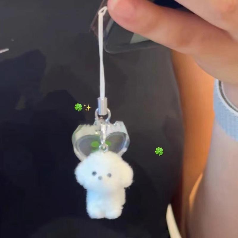 1Pcs Cartoon Clover Flocking 3D Dog Keychain Kawaii Key Ring Animal Key Chains Souvenir Gifts For Women Men Car Keys Ornaments