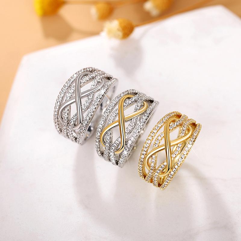 Fashion and environmentally friendly material women's ring European and American two-color 8-character hot-selling electroplating new multi-layer