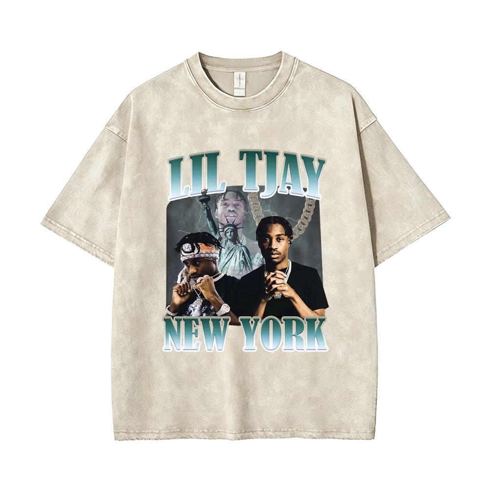 Washed Vintage Rapper Lil Tjay Face Graphic Tshirt Destined Win Tshirts Men Women Hip Hop Fashion High Quality T Shirts Tops