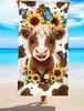 Hochlandkuh Strandtuch, Mikrofaser Groß Sandfrei Schnelltrocknend, Sonnenblume Schmetterling Bauernhoftier Design, Weich Saugfähig