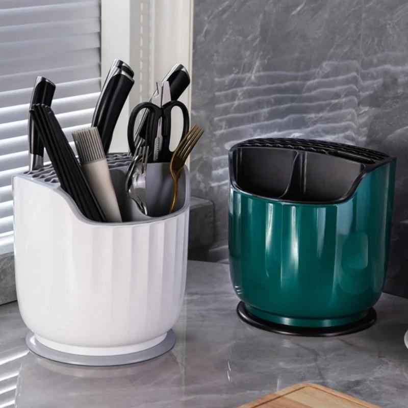 360 Degrees Rotating Knife Holder Multi-Function Utensil Holder Knife Block Flatware Drainer Storage Box Spoon Fork for Kitchen