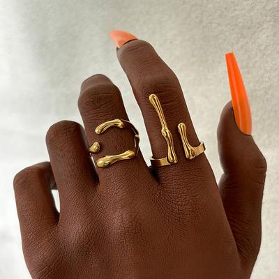 Stainless Steel Hollow Rings Unisex Exquisite Fashion Irregular Open Double Ring Set Couple's Ring Gender Free Style Accessory