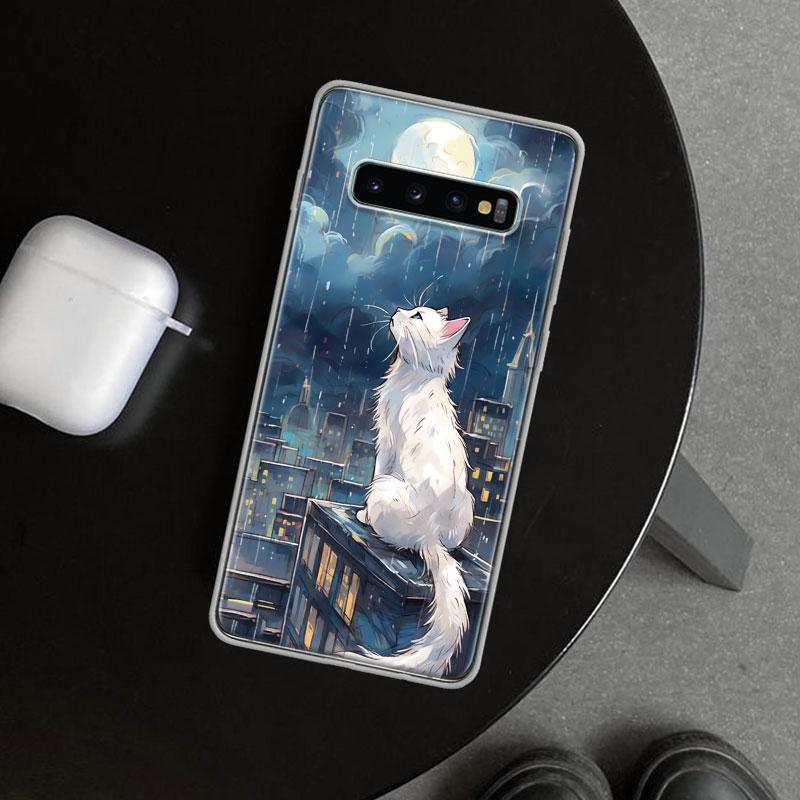 Anime Cat Rain Animal Phone Case Cover for Samsung Galaxy S26 S25 Edge S24 S23 Ultra S22 Plus S21 FE S20 + Art Customized Fundas