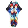 EDOLYNSA 2024 Plus Size Bunter Schmetterlingsdruck Handgestrickt V-Ausschnitt Lässiger Kaftan Damen Hauskleid Sommer Beachwear Badeanzug Cover Up Q1634