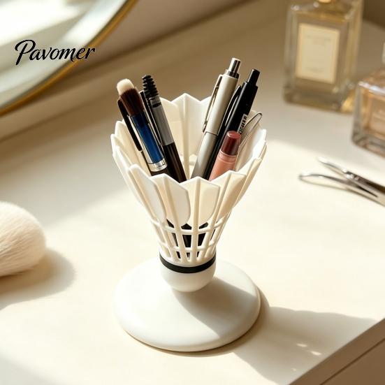 Gift for Badminton Players 3D Printed Pen Holder, Creative Shuttlecock Shape Desk Organizer Desktop Stationery Pencils Markers, Large Capacity