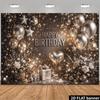 2D Black Silver Glitter Happy Birthday Backdrop Photography Banner