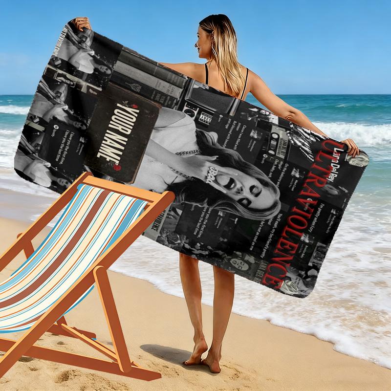 Name Custom Lana Del Rey Poster Print Beach Towel, Large Soft Quick Dry Towel for Beach Camping Swimming