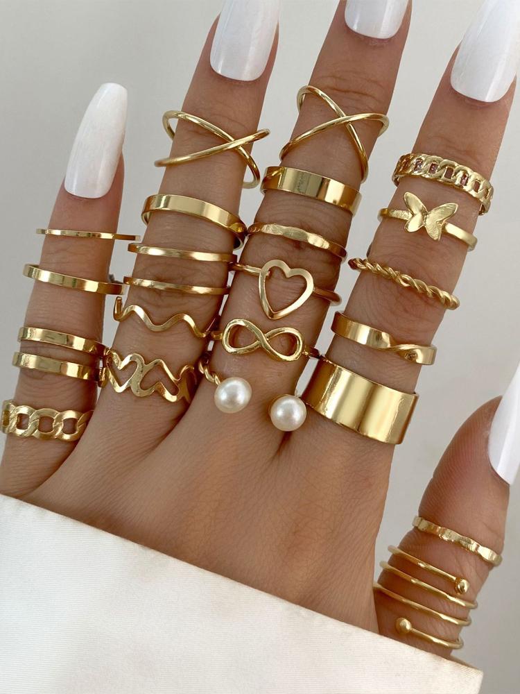 28er Mode Ring Set für Damen Herzförmiges Design Geometrisches Böhmisches Element Akzentring Tägliches Tragen Dating Party Schmuck 2026