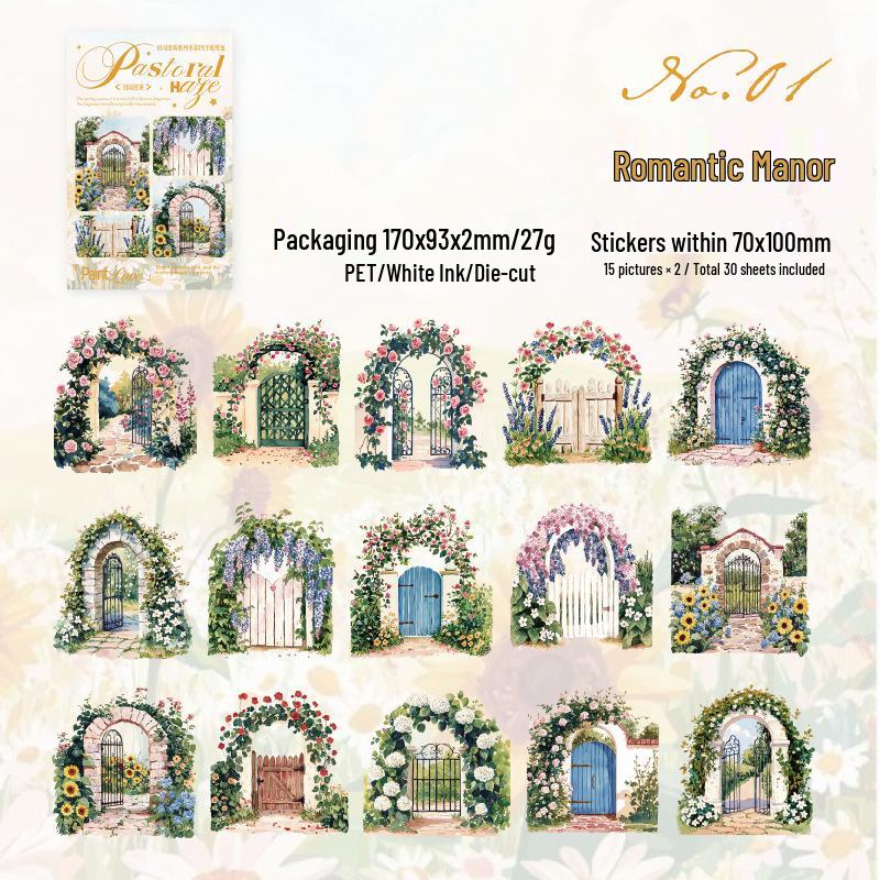 Twilight PET Die-cut Landscaping Stickers: Pastoral Mist - 6 Styles, 30 Sheets for Life Journal Decoration