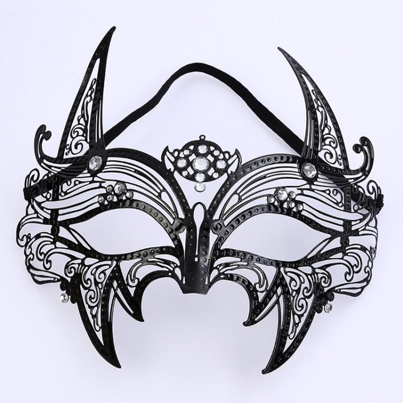 Venetian Masquerade Metal Mask With Rhinestones Half Face Halloween Party Stage Performance