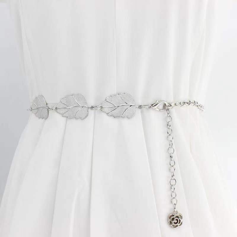 Spring and Summer Dress Waist Chain for Women's Metal Big Leaf Chain Simple and Versatile Skirt Shirt Decoration Thin Waist