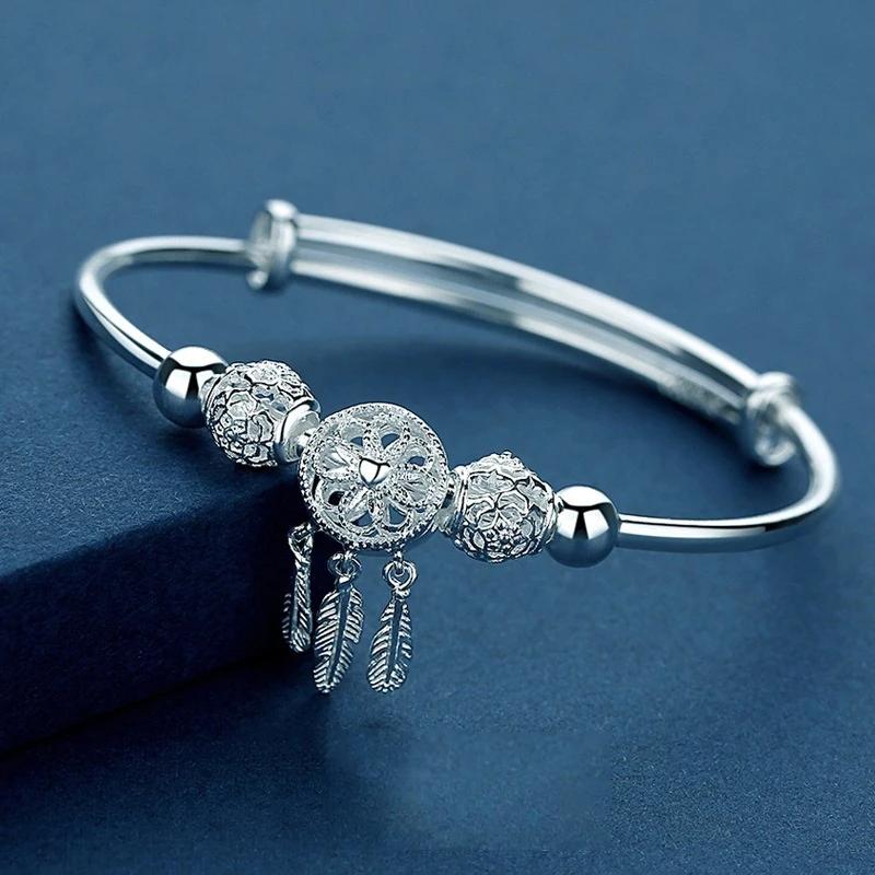 925  Silver Full-blown Flowers Bracelet For Women Delicate Light Luxury Adjustable Solid Bracelet Party Wedding Jewelry