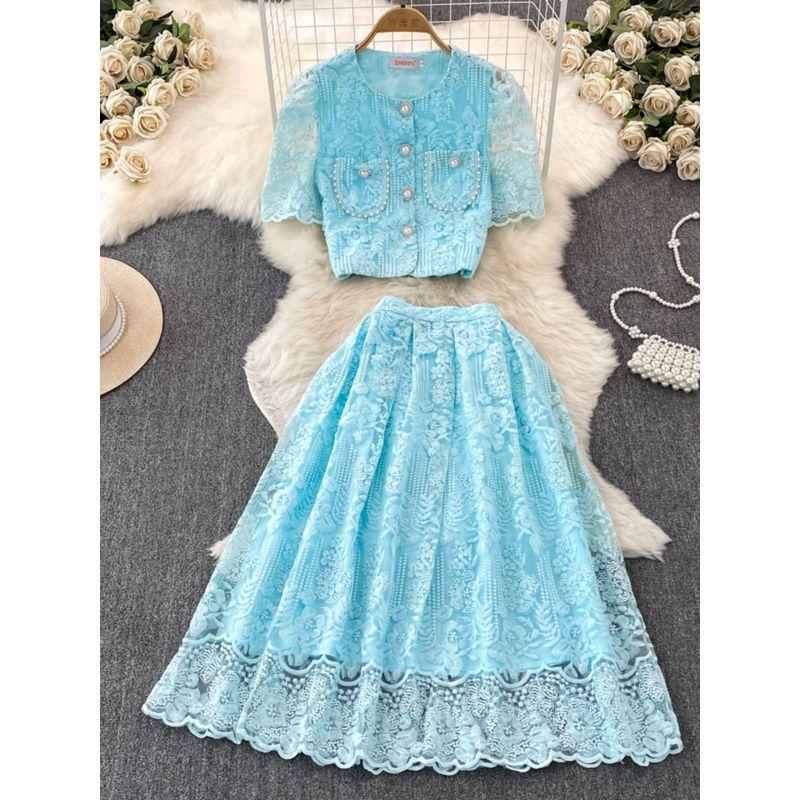 Classic Style Accessible Luxury Fancy Water Soluble Lace Summer Dress