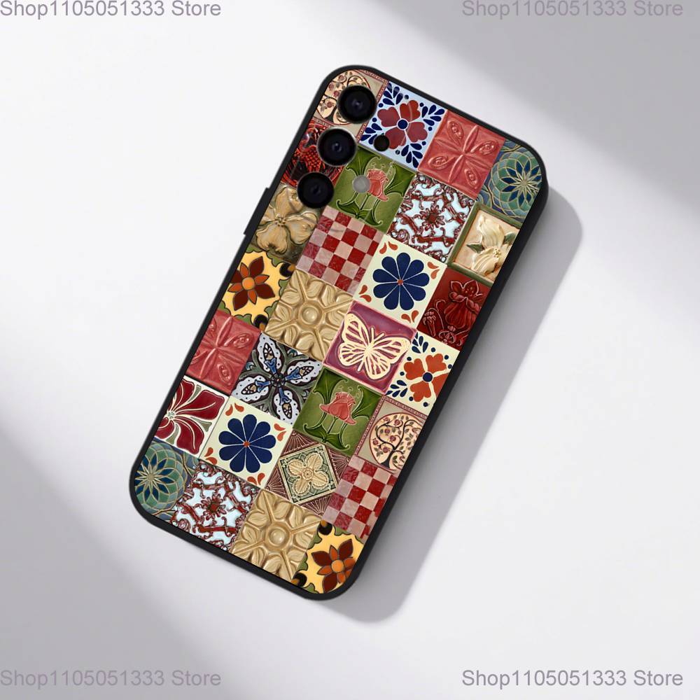 M-Moroccan Tile Phone Case For Samsung S25,S24,S21,S22,S23,S30,Ultra,S20,Plus,Fe,Lite,5G Black Cover