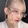 Fashion Diamond Small Frame Elliptical Glasses Woman for Women Metal Blue Light Blocking Glasses Japanese Retro Y2K Eyeglasses