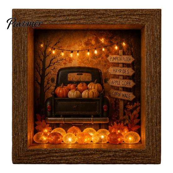 Handmade Halloween Room Decorations DIY Shadow Box Night Light Kit, 8.5 Inch Wooden Frame LED Craft Set with Fall Home Decor Projects Luminous Stones