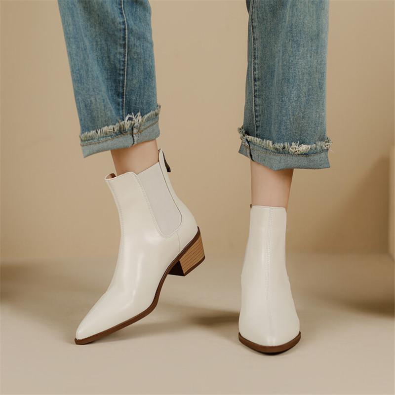 Fashion New Autumn Winter Women Boots Fashion Pointed Toe Chelsea Boots for Women Short Boots Women Chunky Heel Botas De Mujer Brown