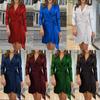 Women's Fashion Sexy Waist Slimming Multi-Color Sequins Blazer Dress with Tie-Belt