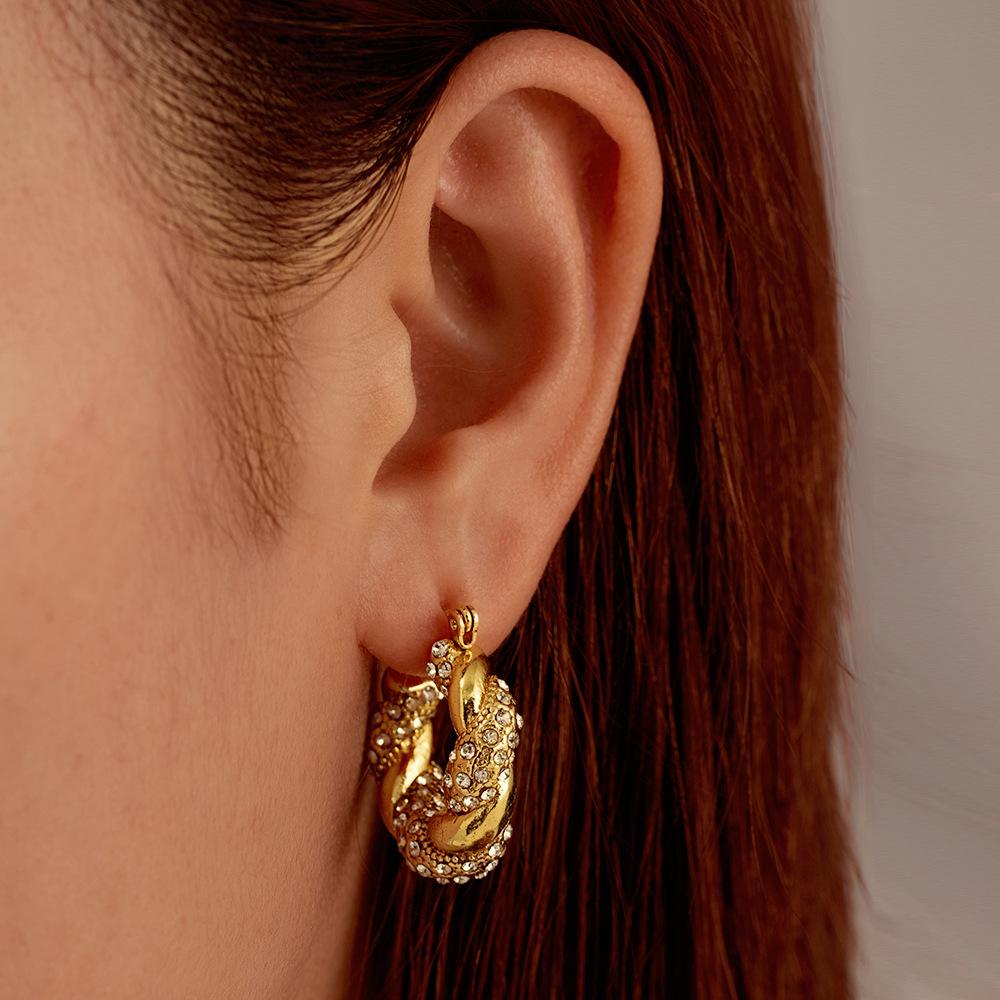 Stylish Round Diamond Snake Stainless Steel Earrings Vintage Geometric Earrings
