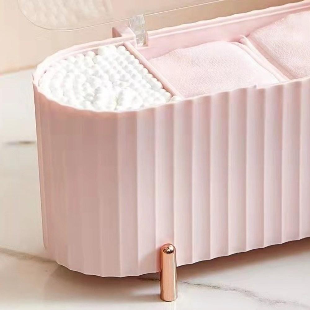 3 Grid Cosmetics Storage Box Large Capacity Organizer Box Makeup Organizer  Powder Puffs
