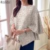 ZANZEA Women Casual Round Neck Floral Print Cape Shape Short Sleeve Blouse