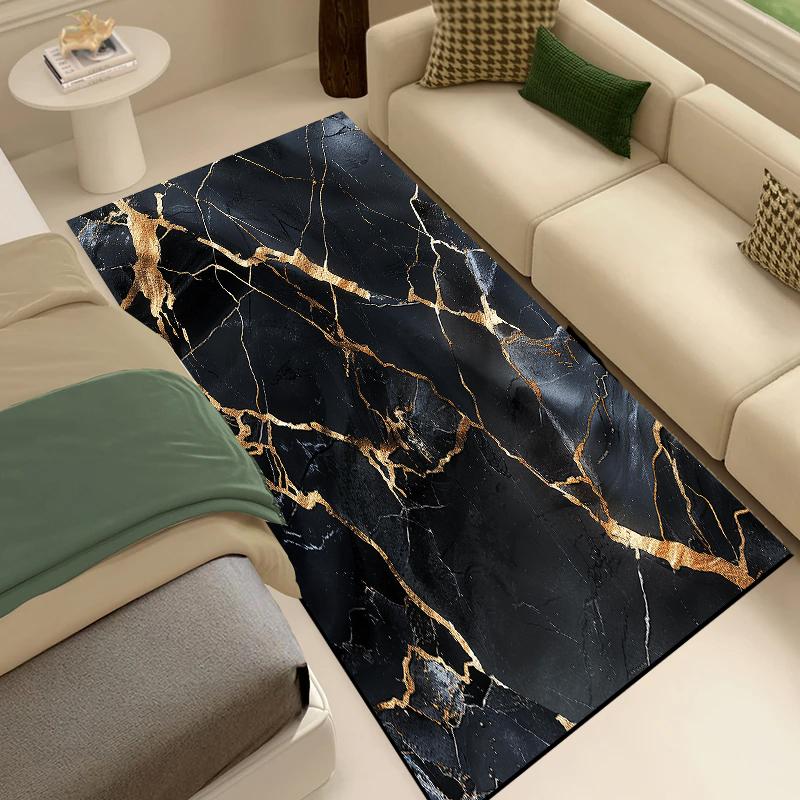 Modern Luxury Marble Carpets for Living Room Decor Fashion Gold Wire Sofa Side Coffee Tables Mat Non-slip Washable Bedroom Rugs