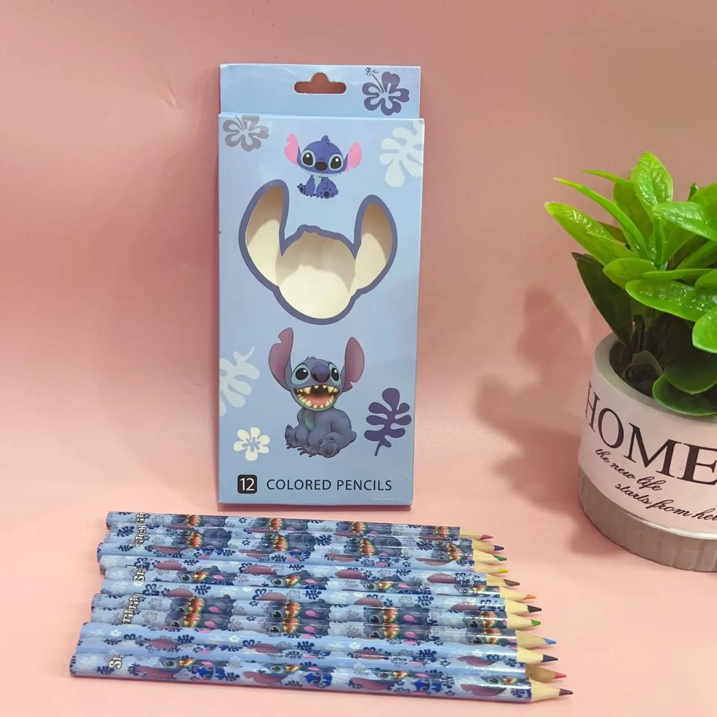 MINISO 12pcs/box Anime Pencil Lilo&Stitch Series Kids Stationery Pen School Supplies Cute Pencil Sharpener Christmars Gifts