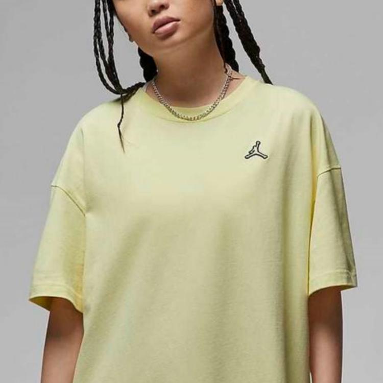 Jordan Logo Solid Color Loose Breathable Round Neck Casual Short Sleeve Dress Women dresses Yellow DO5052-821