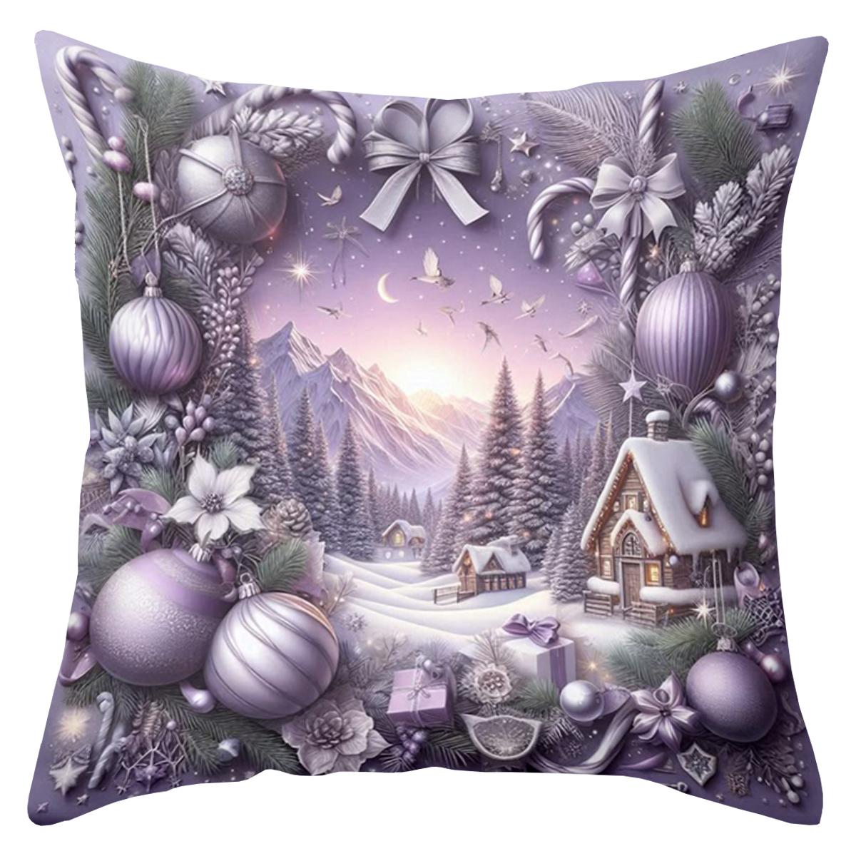 

1 Pieces Purple Christmas Pillow With 2D Printed Decor Polyester pillowcase, sofa decorative cushion cov Headboard Pillow 16x16Inch