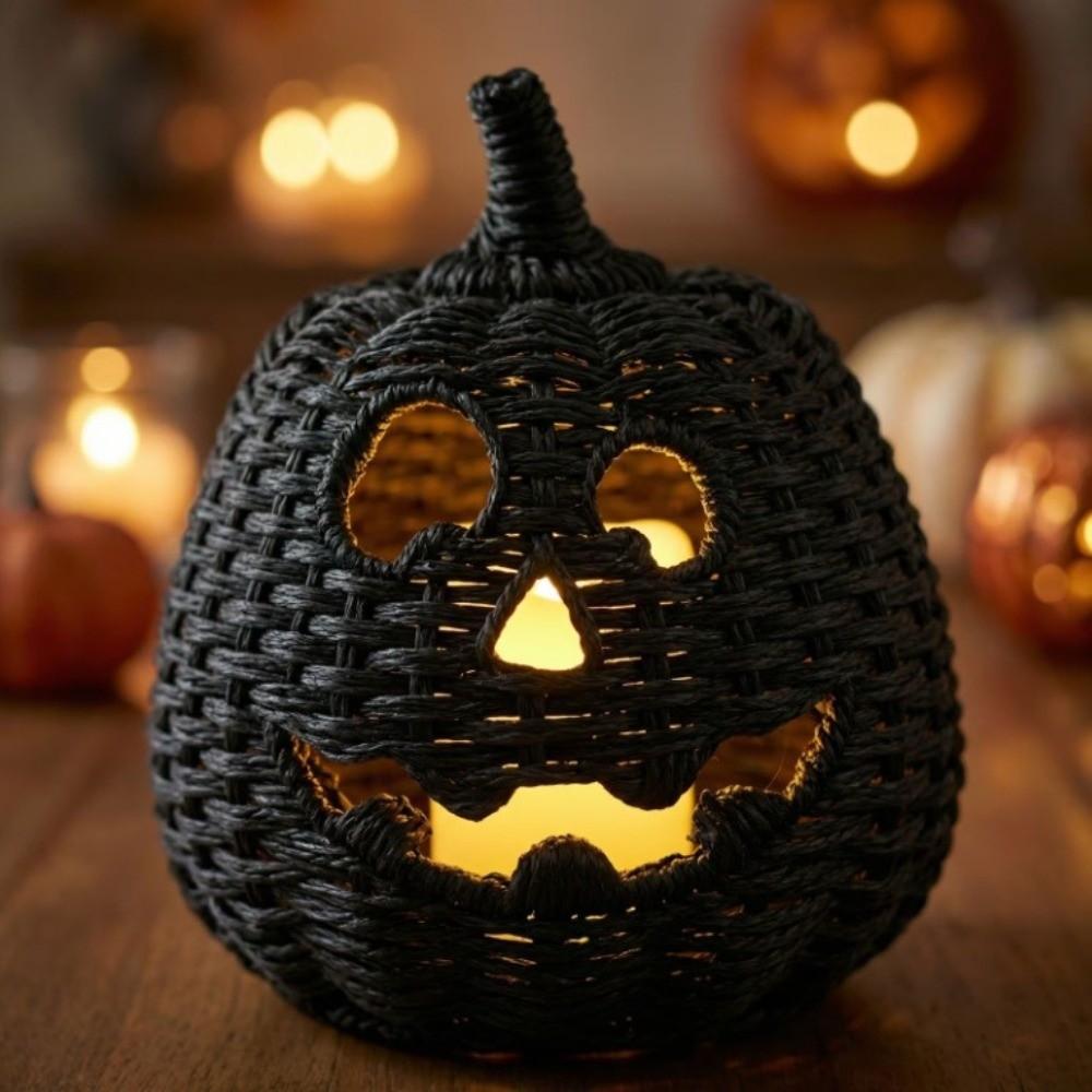 with LED Candle Black Jack-O Lantern Halloween Pumpkin Lantern  Halloween Decoration