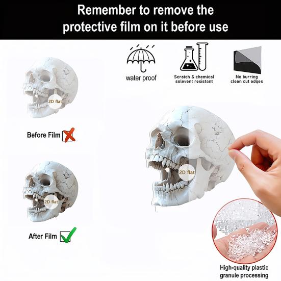 2D Acrylic Ornament Sign Gothic Flat Skull for Cabinet Mantel Halloween