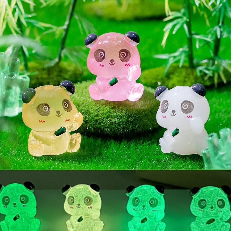 Cute Miniature Luminous Panda Resin Figurines For Desktop And Car Decoration