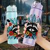 1PC Floral Raccoon Portrait 750ml Color Plastic Sports Water Bottle Leakproof Flip Straw Lid Suitable for Sports Office Home Use