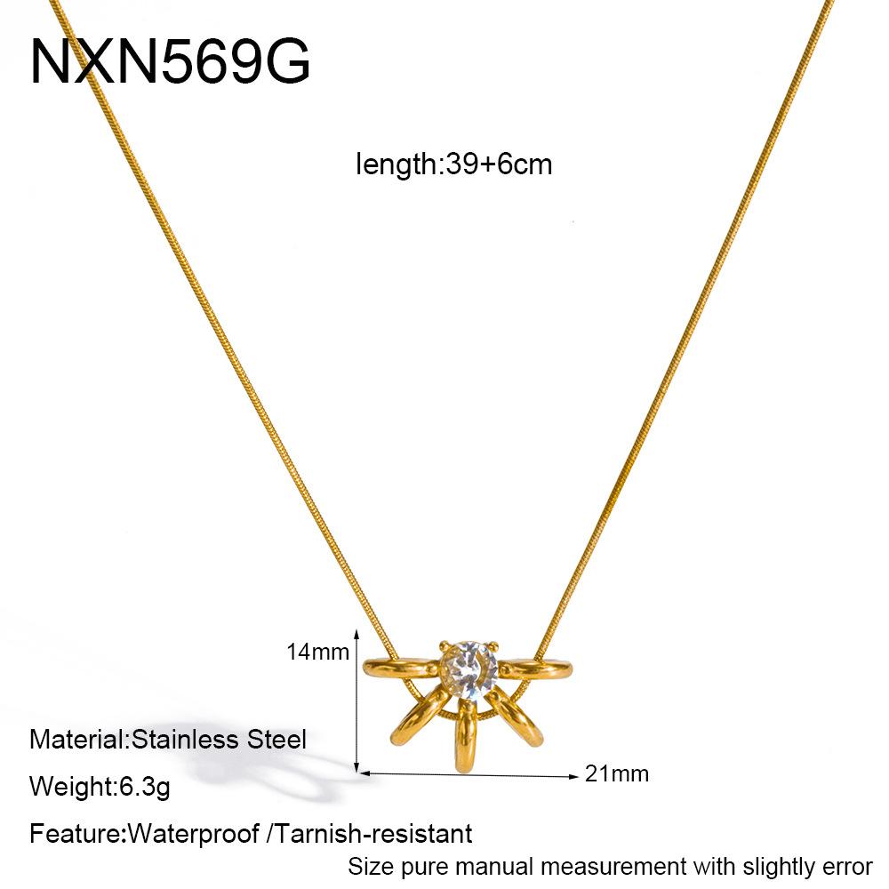 Ins Classic Style Inlaid Round Zircon Hollow Petal Pendant Necklace Women's Plated 18k Gold Stainless Steel Jewelry