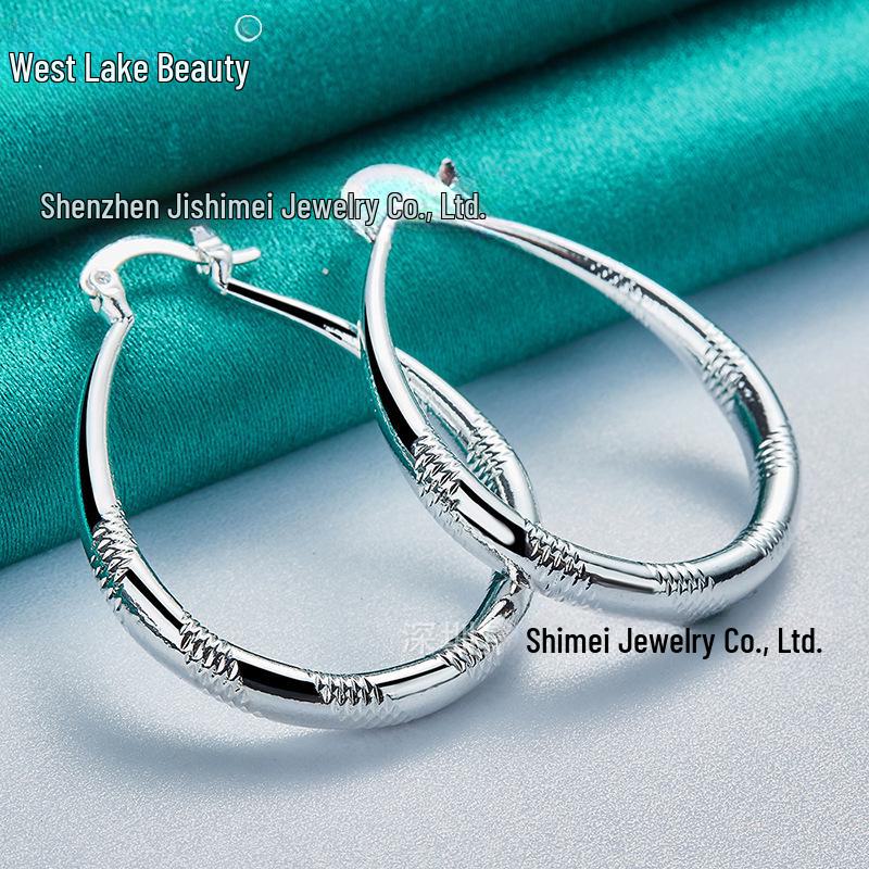 

Engraved U-Shaped Silver Hoop Earrings - Women s Jewelry by West Lake Beauty