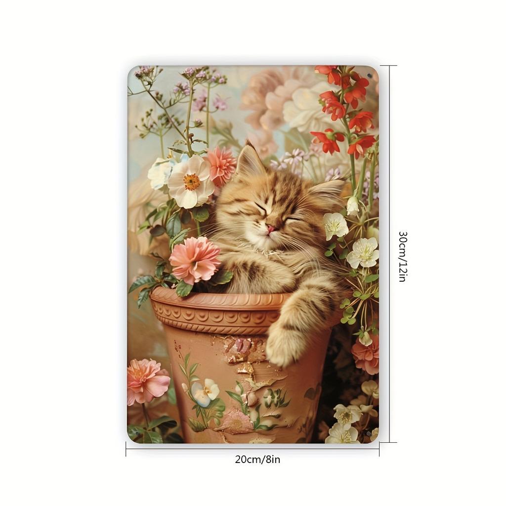 Vintage Cat Planter Metal Sign Rustic Iron Wall Art for Home Bar Cafe Gym Garden IndoorOutdoor Decor