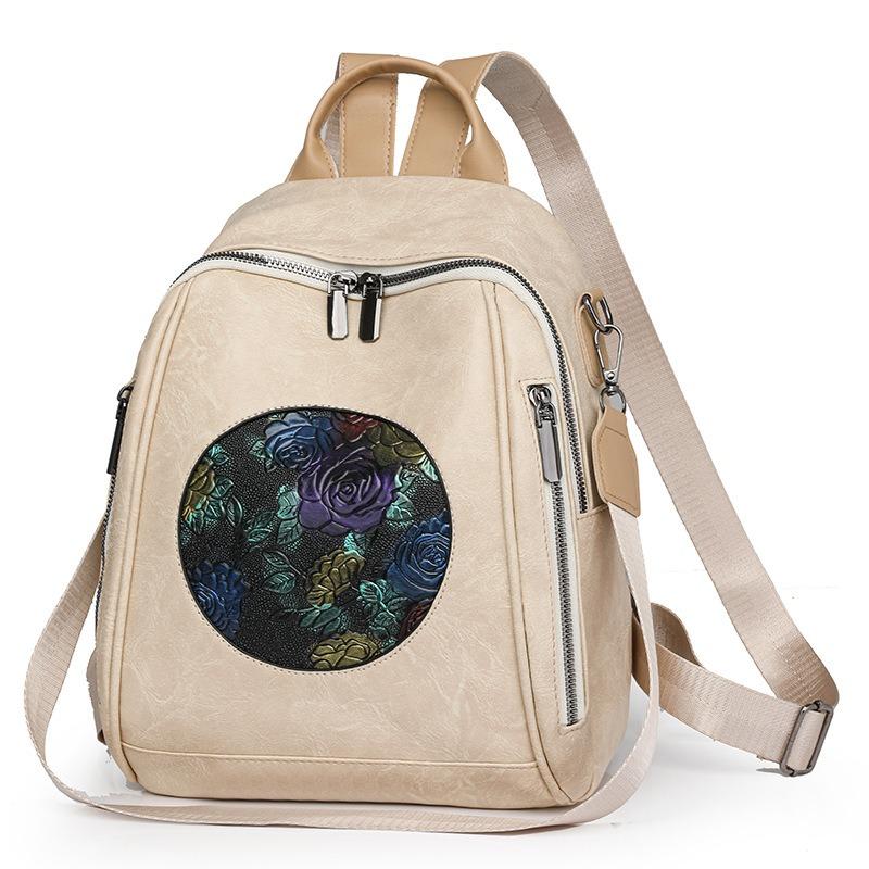 

Рюкзак из мягкой искусственной кожи, женский модный рюкзак большой емкости, дорожная сумка бежевый