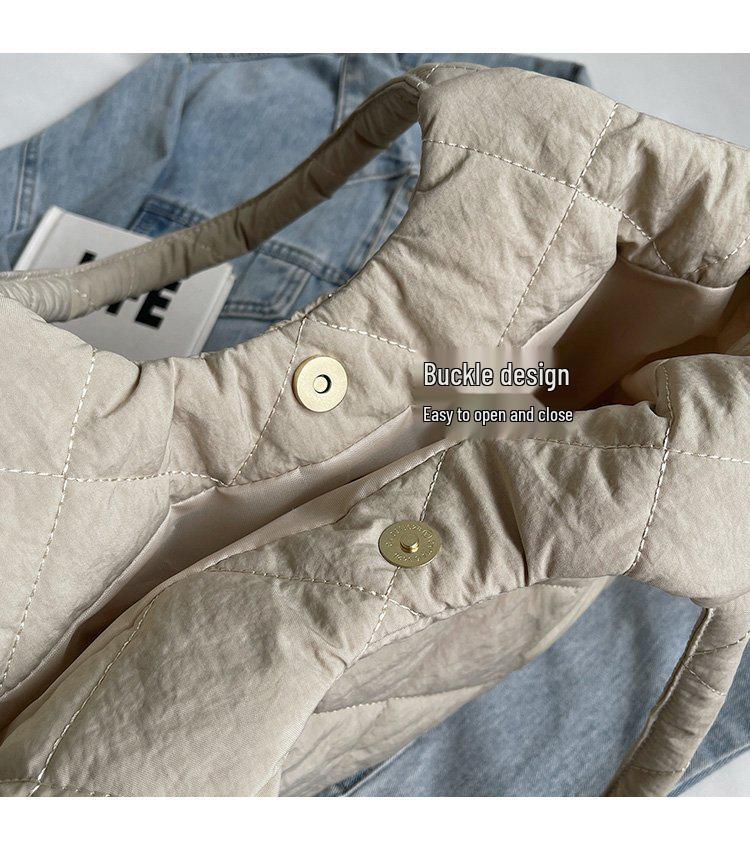 Korean Style Quilted Cotton Tote Bag - Large Capacity, Casual Shoulder Bag for Autumn/Winter 2025.