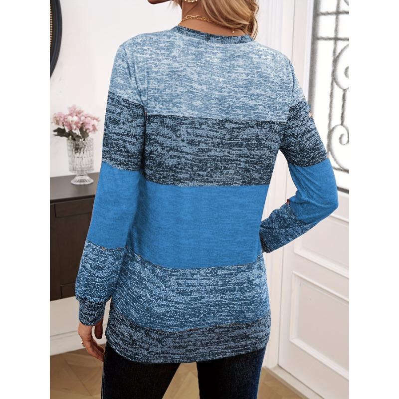 Women S Long Sleeve Round Neck Striped Printed T Shirt Loose Fit