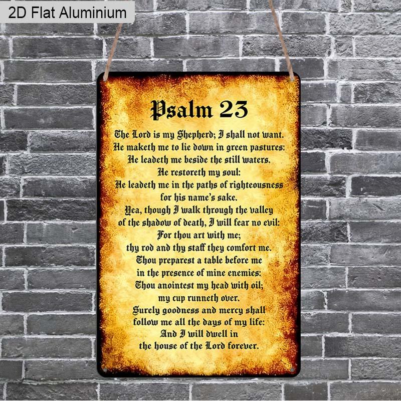 

2D Flat 1pc Bible Text Aluminum Decoration Plaque, Psalm 23 Vintage Metal Sign, Inspirational Bible Verse Wall Decor, Home Decor, Church Decor 20*30cm
