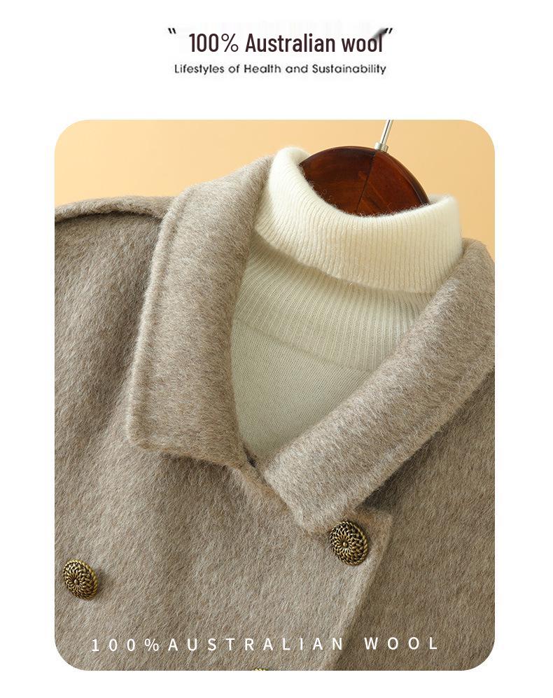 Elegant Double-Breasted Mid-Length Women's Wool Coat in Solid Color - Autumn/Winter Small Fragrance Style