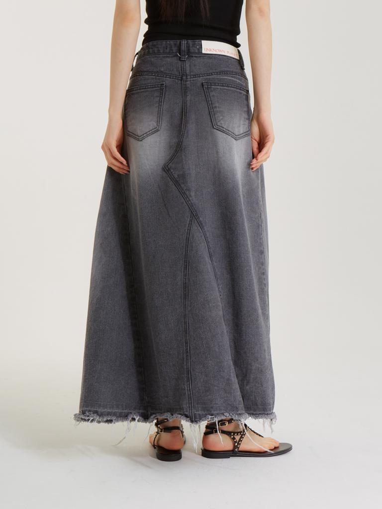 Unknown Planet Deep Slit Denim Skirt Gray