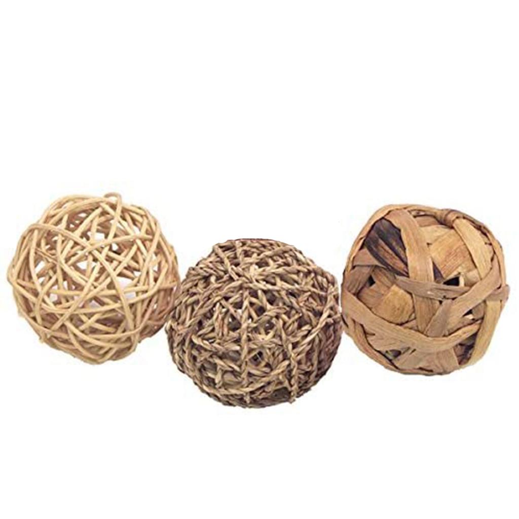 Parrot Hamster Natural Activity Bite Resistant Small Animals Chew Toys Rattan Balls Straw Woven