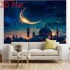 2D Islamic Mosque Crescent Moon Backdrop, Ramadan Festival Photography Background